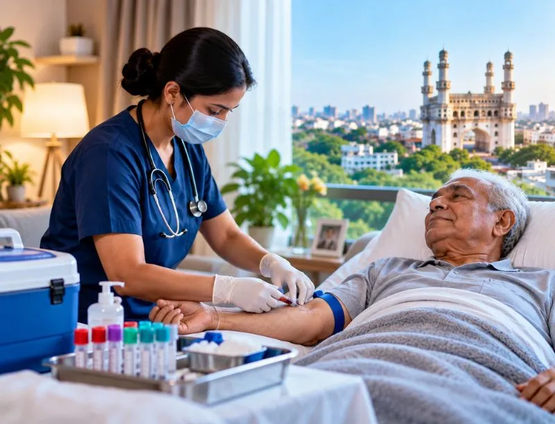 Blood sample collection at home for a bedridden patient in Secunderabad, Hyderabad